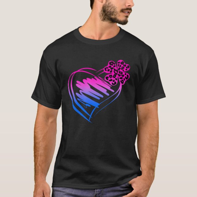 Camiseta Cute Bisexual Irish Birish Leopard Shamrock Heart  (Frente)