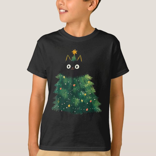 Camiseta Cute Black Cat Christmas Tree Funny Kitten Lover X (Frente)