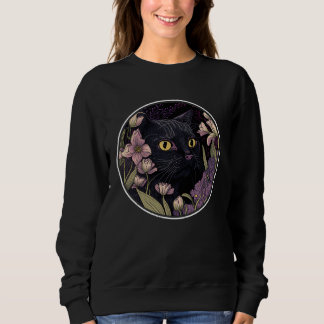 Camiseta Cute Black Cat Hiding in Spring Flowers Aesthetic 