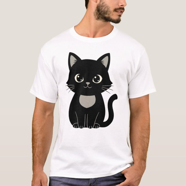 Camiseta Cute Black Cat Illustration Minimal Cat Lover Desi (Frente)