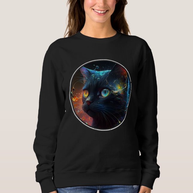 Camiseta Cute Black Cat  retro colorful Aesthetic Black Cat (Frente)