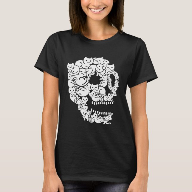 Camiseta Cute Black Cat Skull Kitty Skeleton Scary Hallowee (Frente)