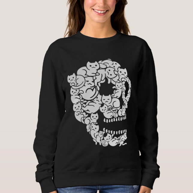 Camiseta Cute Black Cat Skull Kitty Skeleton Scary Hallowee (Frente)