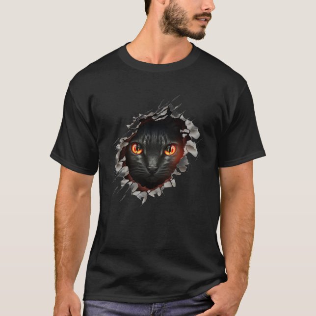 Camiseta Cute Black Cat Torn Hole (Frente)