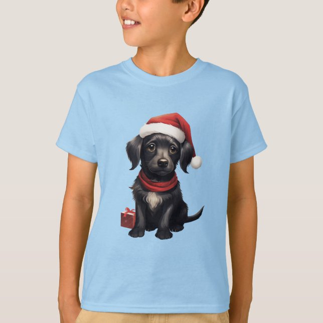 Camiseta Cute Black Dog at Christmas (Frente)