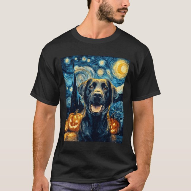 Camiseta Cute Black Labrador Dog Halloween Jack O Lantern P (Frente)