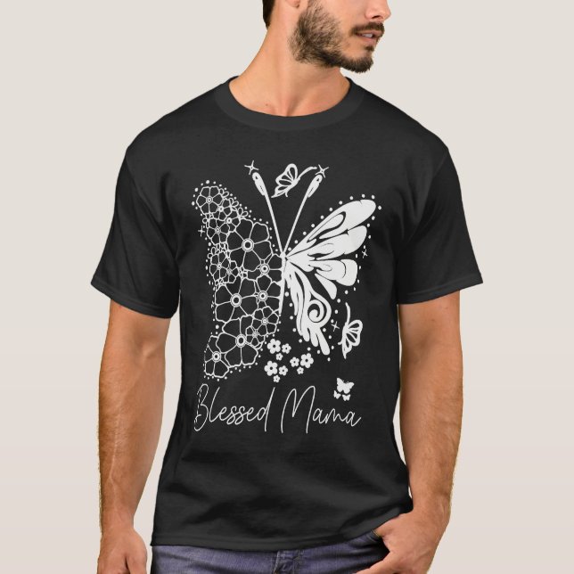 Camiseta Cute Blessed Mama Butterfly Print Mom Life (Frente)