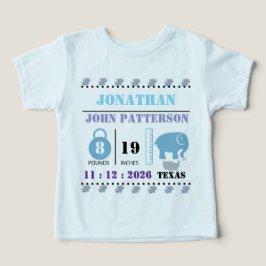 Camiseta Cute Blue Baby Elephant Birth Announcement