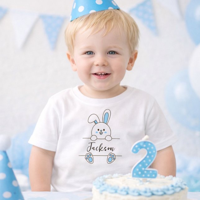 Camiseta Cute Blue Bunny Boy's First Birthday  (Criador carregado)