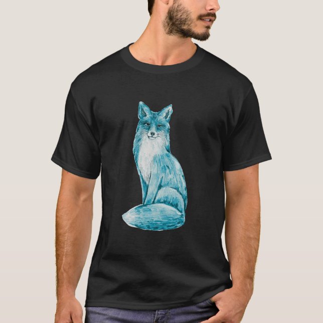 Camiseta Cute Blue Fox Cartoon with Sparkle (Frente)