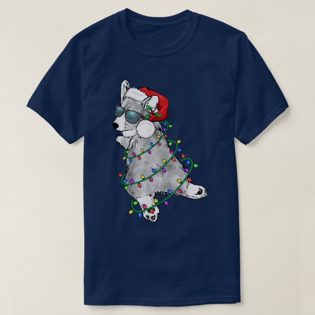 Camiseta Cute Blue Merle Cardigan Corgi Christmas Santa Hat (Frente do Design)