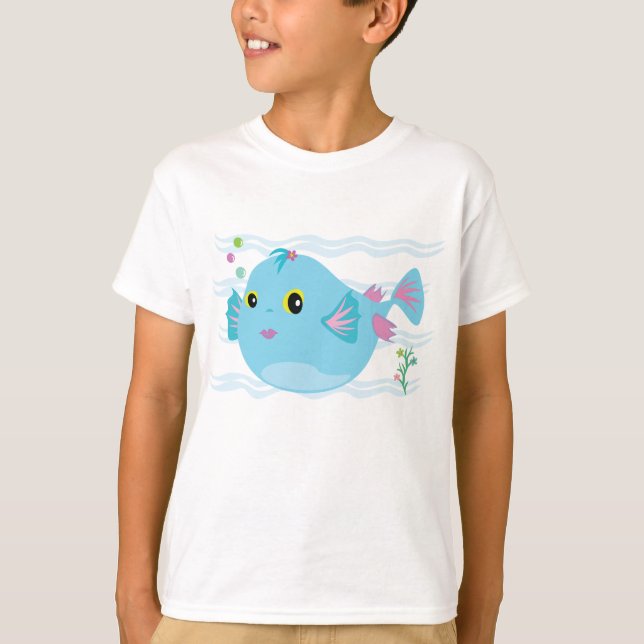 Camiseta Cute Blue Tropical Fish Pink Fins (Frente)