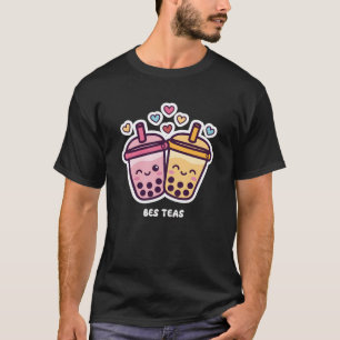 Camiseta Cute Boba Melhores Chás Amizade Kawaii Rosa Amarel