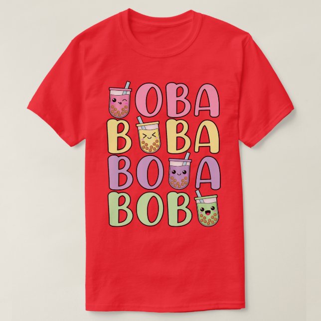 Camiseta Cute Boba Milk Tea Lover Kawaii Pastel Tapioca Bub (Frente do Design)