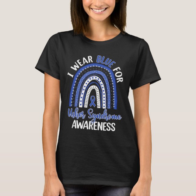Camiseta Cute Boho Arco-Íris Eu Visto Azul Para A Síndrome  (Frente)