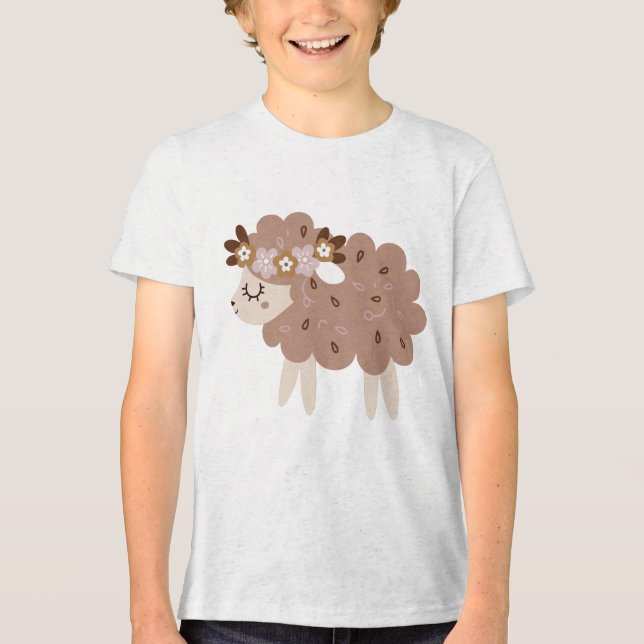 Camiseta Cute Boho Sheep with Floral Crown Pastel Nursery  (Frente)