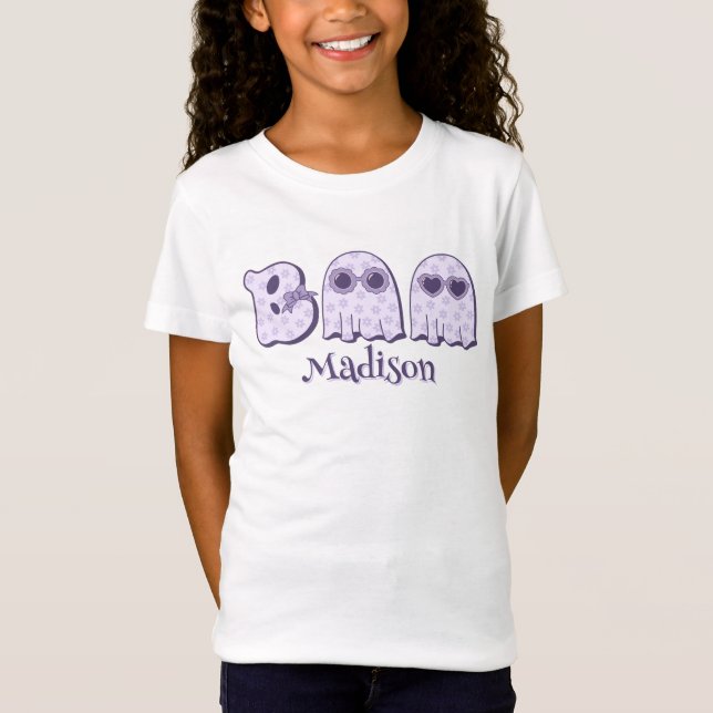 Camiseta Cute Boo Ghost Halloween Custom Name or Text Girls (Frente)