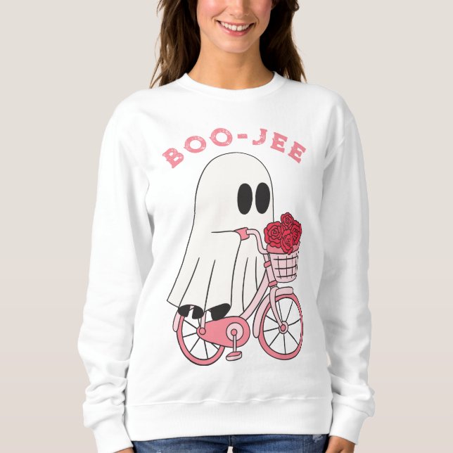 Camiseta Cute Boo-Jee Ghost no Halloween de bicicleta (Frente)