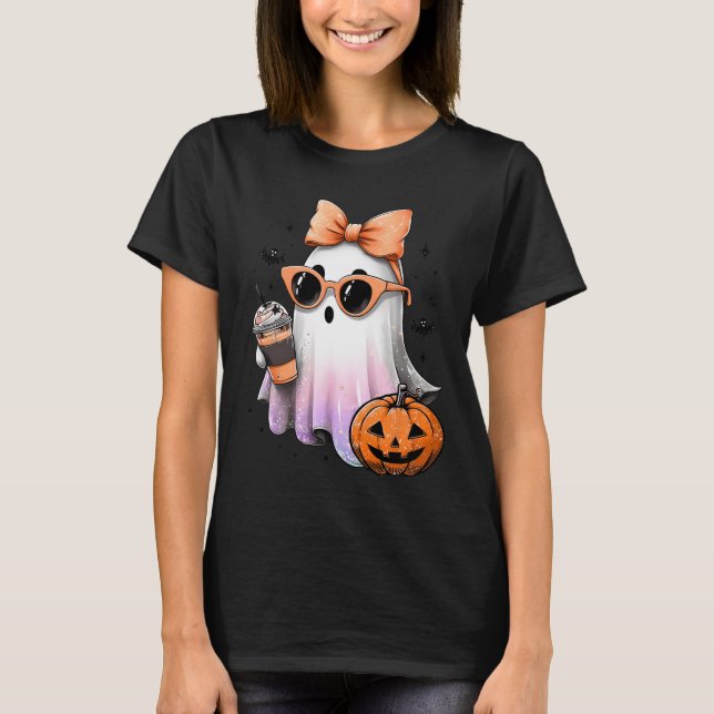 Camiseta Cute Bougie Ghost Café Pumpkin Spooky Season Hal (Frente)