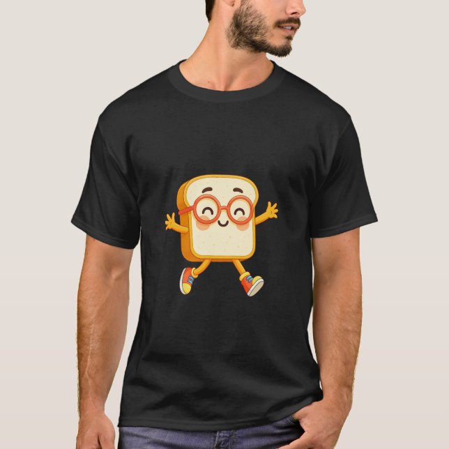 Camiseta Cute Bread Cartoon Jumping Character (Frente)