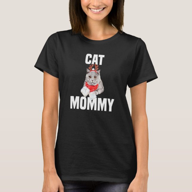 Camiseta Cute British Short Haired Cat with Reindeer Costum (Frente)