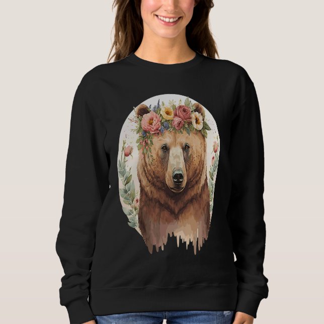 Camiseta Cute Brown Bear Grizzly Flower Crown Animal (Frente)