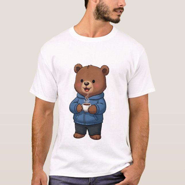 Camiseta Cute Brown Bear Wearing Blue Hoodie (Frente)