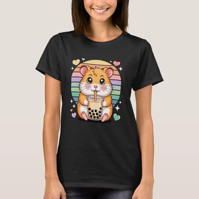 Camiseta Cute Bubble Tea Hamster Kawaii Pastel Rainbow Love (Frente)