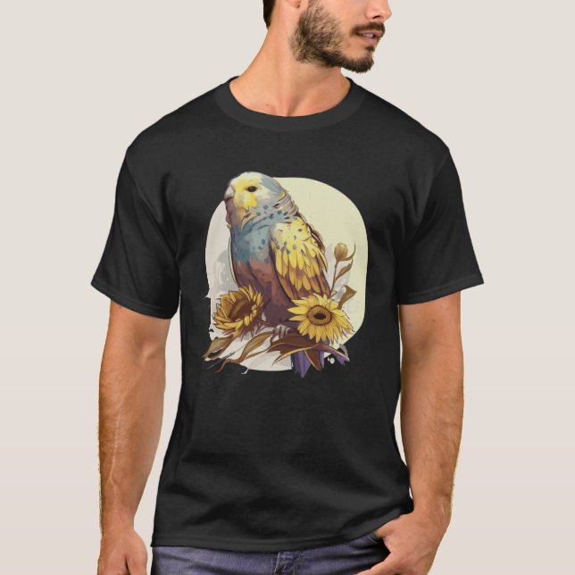 Camiseta Cute Budgie Parakeet Sunflower Watercolor Bird (Frente)