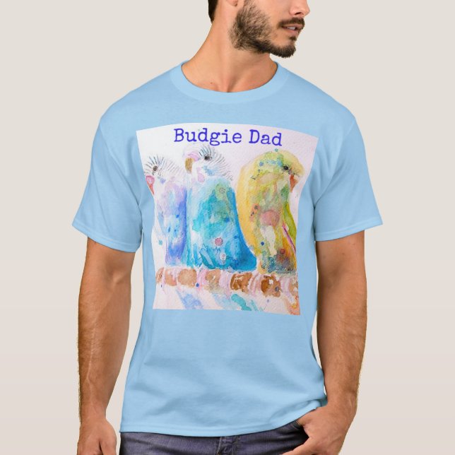 Camiseta Cute Budgie Whimsical Watercolor Mans Dad T Shirt (Frente)