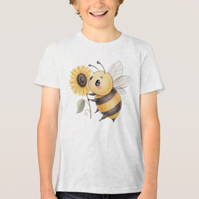 Camiseta Cute Bumblebee with Sunflower Illustration (Frente)