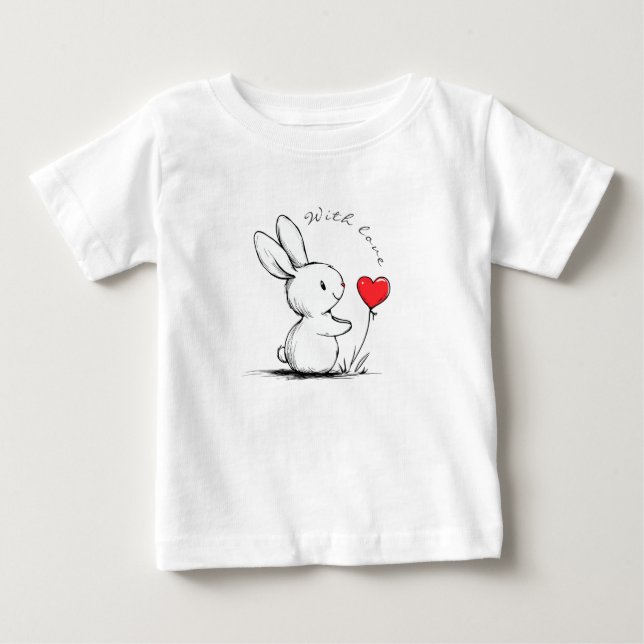 Camiseta Cute bunny and red heart , personnalisé (Frente)