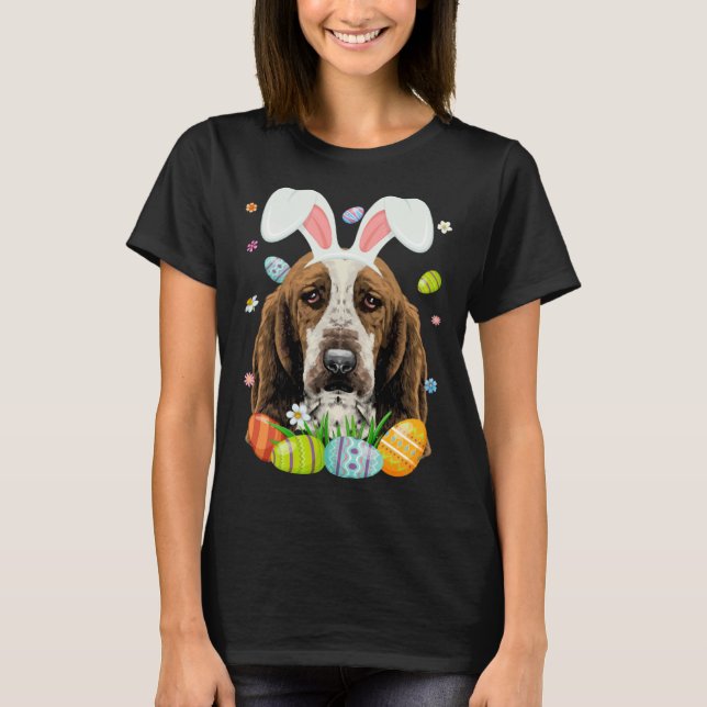 Camiseta Cute Bunny Basset Hound Dog Head Easter Egg Happy  (Frente)