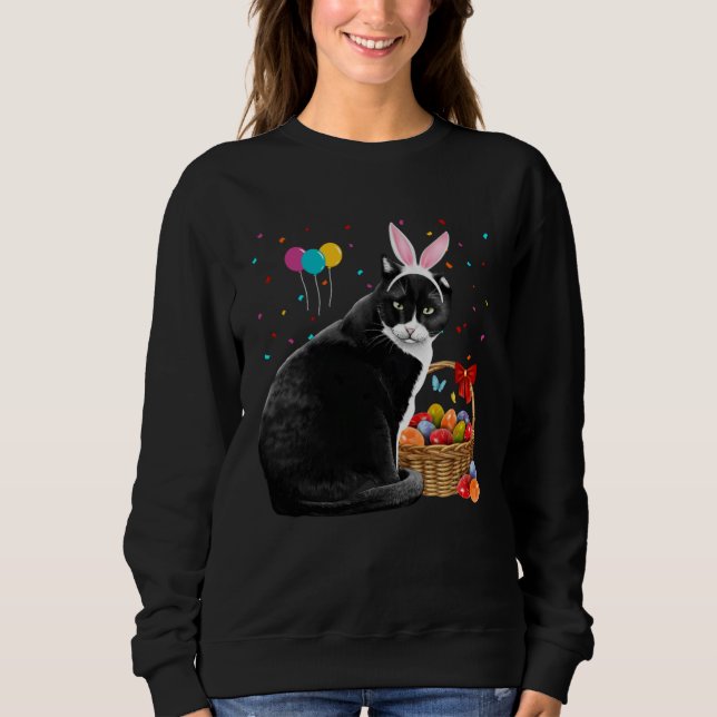Camiseta Cute Bunny Cat With Easter Egg Basket Happy Easter (Frente)
