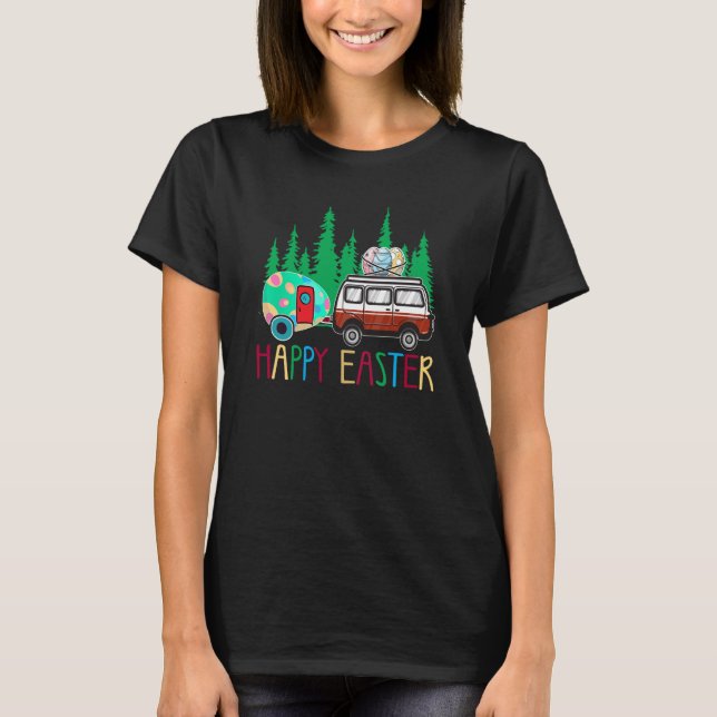 Camiseta Cute Bunny Eggs Easter Camping Happy Easter Day Ca (Frente)