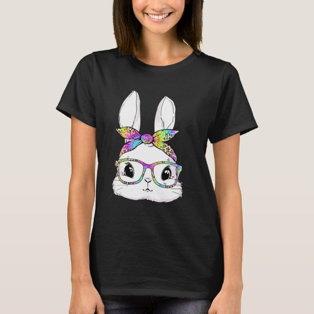 Camiseta Cute Bunny Face Tie Dye Glasses Easter Day (Frente)