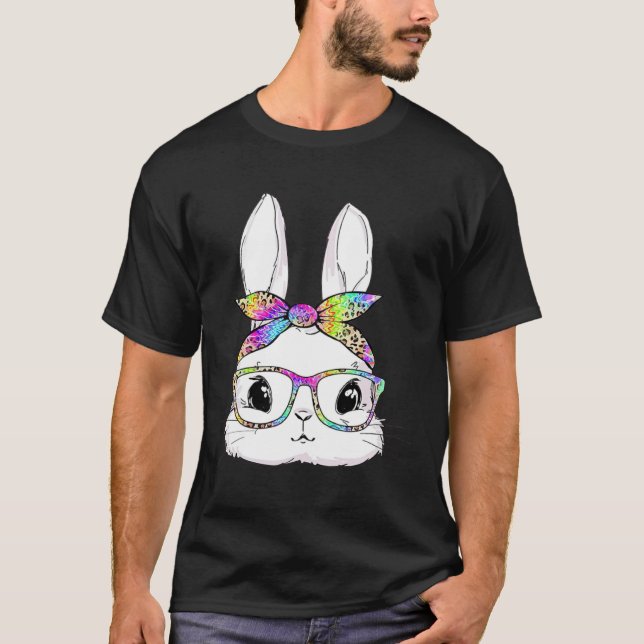 Camiseta Cute Bunny Face Tie Dye Glasses Easter Day (Frente)