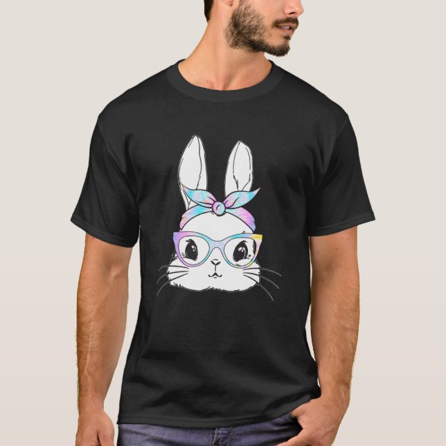 Camiseta Cute Bunny Face Tie Dye Leopard Glasses Headband E (Frente)