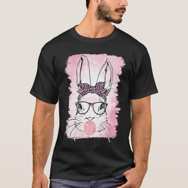 Camiseta Cute Bunny Leopard Bunny Glasses Bubblegum Easter  (Frente)