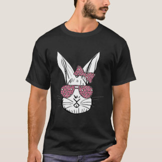Camiseta Cute Bunny Rabbit Face Messy Bun Leopard Glasses G