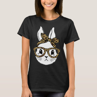 Camiseta Cute Bunny Rabbit Face Messy Bun Leopard Glasses G