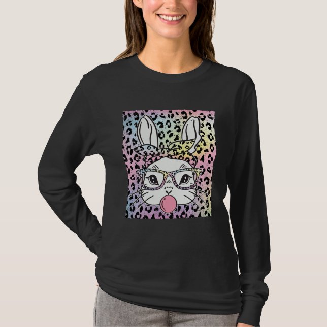 Camiseta Cute Bunny Rabbit Face Tie Dye Glasses Girl Happy  (Frente)