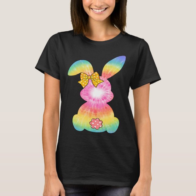 Camiseta Cute Bunny Rabbit Tie Dye Bow Tie Easter Day Girls (Frente)