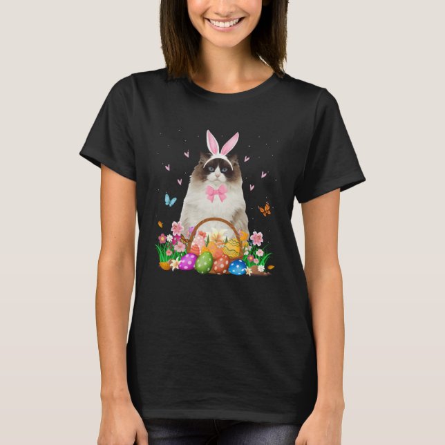 Camiseta Cute Bunny Ragdoll Cat & Easter Egg Basket Easter  (Frente)