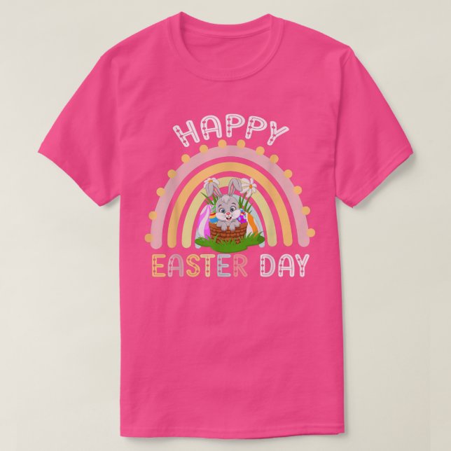 Camiseta Cute Bunny Rainbow Happy Easter Day  (Frente do Design)