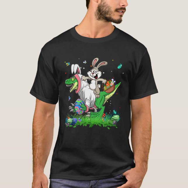 Camiseta Cute Bunny Ride Rex Dinosaur Easter Eggs Easter Da (Frente)
