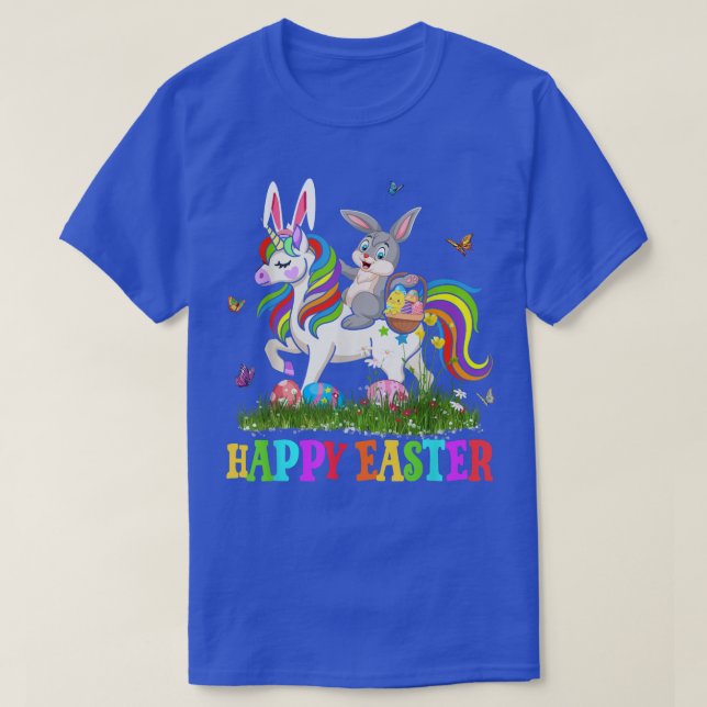 Camiseta Cute Bunny Riding Unicorn Easter Egg Cute Rabbit E (Frente do Design)