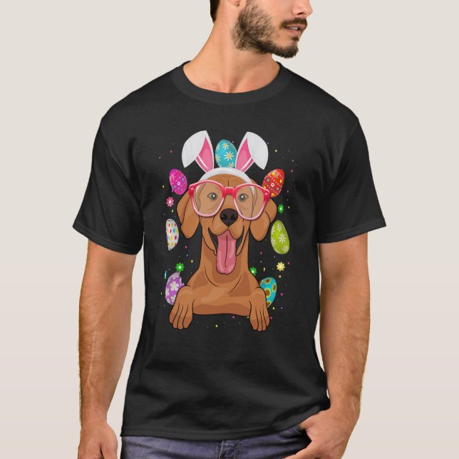 Camiseta Cute Bunny Vizsla Dog Face Easter Eggs Easter Day (Frente)