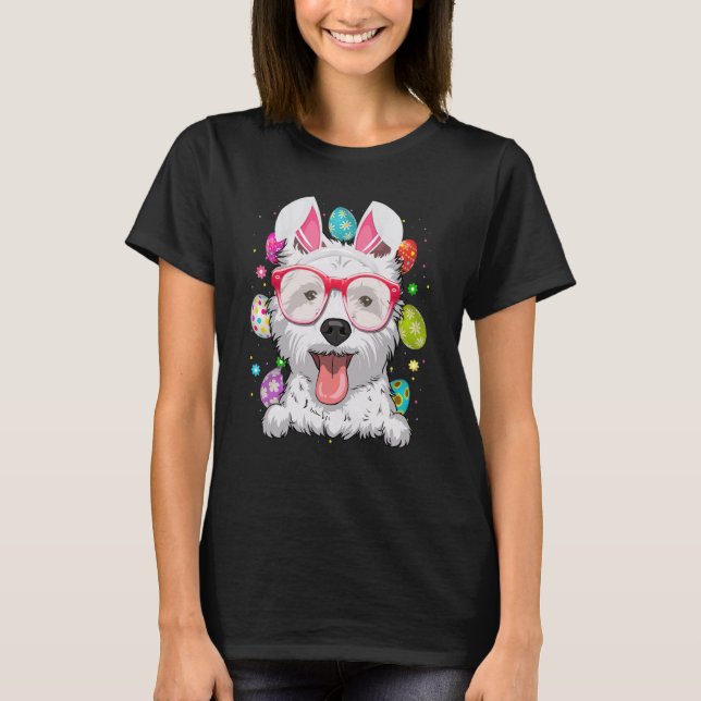 Camiseta Cute Bunny Westie Dog Face Easter Eggs Easter Day (Frente)