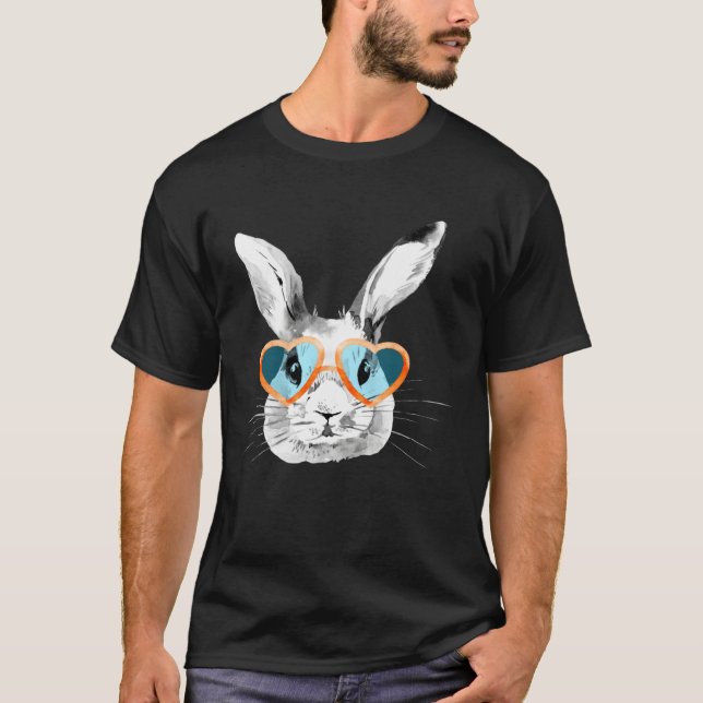 Camiseta Cute Bunny With Heart Glasses Easter Day Easter Ra (Frente)